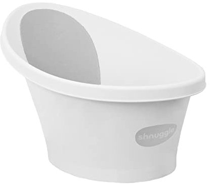 Shnuggle - Bañera para bebé de hasta 12 meses con tapón en la parte inferior, color blanco con respaldo gris, 1,2 kg