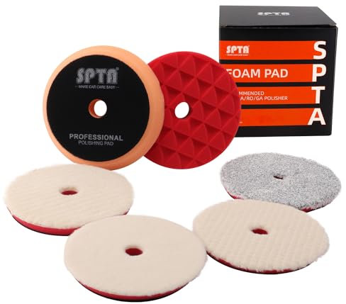 SPTA Polierschwamm, 6tlg 150mm Polierschwämme Polierpad Polieren Pad Schwamm Set Polierscheibe mit Polierfell Polierset Polierteller Kit für Bohrmaschine, Für Poliermaschine schleifmaschine -HTPPS6DE