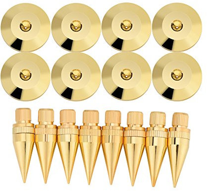 Yunir 8 Paare 6 x 36 mm Kupfer-Lautsprecher-Spike-Isolationsständer + Fußpolster-Fußmatte für Lautsprecher, Verstärker, CD-DVD-Player, Plattenspieler-Recorder, Gehäuse, Instrument usw.