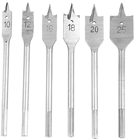 Puntas de mandrinar de 6 piezas, paleta de pala de acero con alto contenido de carbono de 10-25 mm Brocas de taladrado de carpintería planas Alta dureza para orificios de taladrado de carpintería