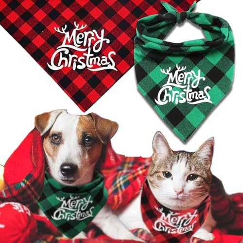 Hundehalstuch, Weihnachten Haustiere Schal Classic Buffalo Plaid Triangle Lätzchen Waschbar Einstellbar