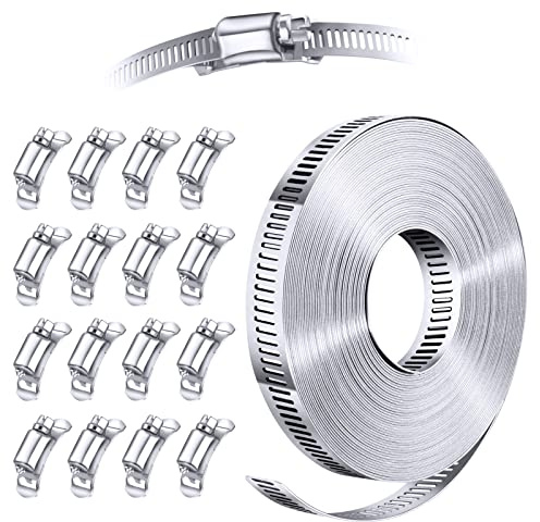 Steelsoft Stainless Steel Worm Gear Hose Clamp Assortment Kit, Cut-To-Fit | DIY 35FT Strap+16 Fasteners, Large Adjustable Band Clamps Strapping for Pole Mount, HVAC Duct Pipe, Muffler, Segmented Rings