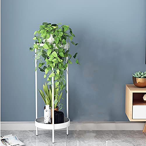 Scaffale Porta-Fiori Ferro Battuto A 2 Livelli, Supporto per Piante In Metallo Semplice Progettazione, Piante E Fiori Espositore Scaffale Organizzatore per Interni, Soggiorno, Balcone White