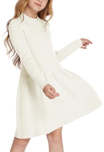 Arshiner Niños Niñas Vestidos de Manga Larga Vestido Jersey Vestido Suéter de Punto Fiesta Regalos Festivos para Niños Beige 120