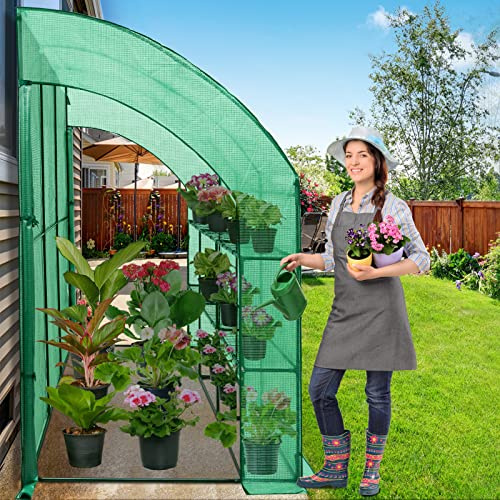 EAGLE PEAK 3 Tier Lean to Portable Greenhouse, Heavy-Duty Indoor & Outdoor Garden with Wire Shelves, 2 Roll-Up Zipper Doors, Easy Assembly, 120x60x84 Clear/Green PE Cover