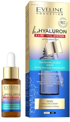 Eveline Cosmetics Biohyaluron 3xRetinol System - Siero Intensivo Anti-Età Vegano con Acido Ialuronico e Niacinamide, 99% Ingredienti Naturali