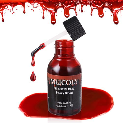 MEICOLY 30,1 g di sangue, realistico e appiccicoso, lavabile, sicuro e commestibile per teatro, effetti speciali, Halloween, cosplay, trucco SFX, brillante