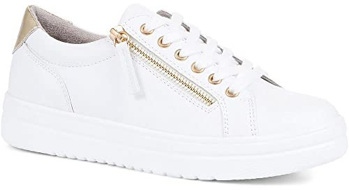Pavers Ladies Supportive Lace-Up Fashion Trainers in White with Chunky Platform Sole and Faux Leather - Side Zip Casual Flat Shoes - Size UK 4 / EU 37