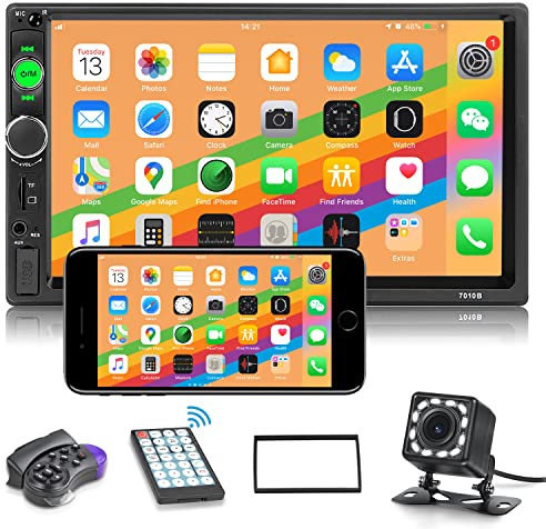 Doppel Din Autoradio Bluetooth 7 Zoll HD Touchscreen Radio mit Rückfahrkamera Unterstützung Mirror Link für Android/iOS