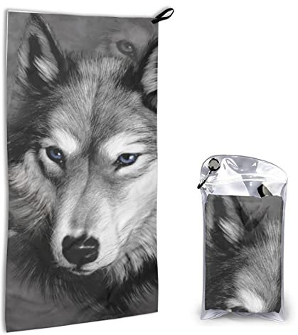 AROONS Schnell trocknendes Handtuch mit Tasche, Motiv: Bergwolf, bedruckt, super saugfähig, Mikrofaser, Reise-Sport-Handtücher, 40 x 80 cm