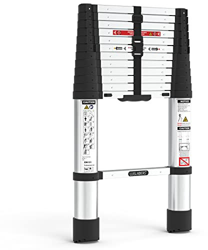 LUISLADDERS Échelle télescopique pliable en aluminium léger de 3,8 m avec bouton de rétraction - Design lent EN131 - Capacité maximale de 150 kg - Échelle multifonction pour camping-car - Pour travail