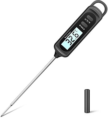 Digital Meat Thermometer Probe, hoyiours Black Cooking Thermometer with Backlit LCD and Magnet, Kitchen Food Thermometer Probe Digital for Bread Baking, Candy, Water and Liquid Temperature…