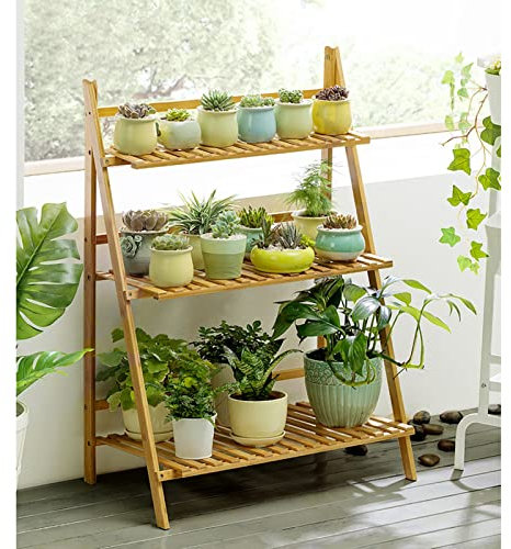 Blumentreppe Klappbarer Pflanzenständer, 3-stöckiges Leiterregal für Blumentopf, Bambus-Pflanzenständer, Lagerregal für Garten, Balkon, Wohnzimmer im Innen- und Außenbereich (Size : 100x40x96cm)