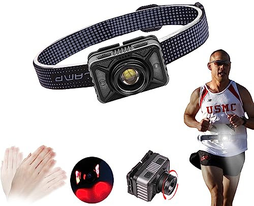 Linterna frontal recargable con sensor de movimiento, linterna de cabeza con zoom, súper brillante, pesca, luz frontal impermeable para adultos/niños con diadema grande para pecho/cintura