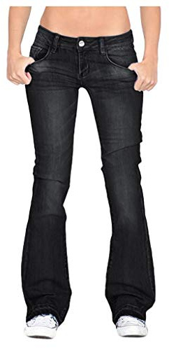 Pantalones de mezclilla para mujer de tiro medio, con estiramiento, corte de bota, con vuelo, juniors, de pierna ancha, estilo campana, desgastados, de pierna curva, ajuste clásico, resistentes y