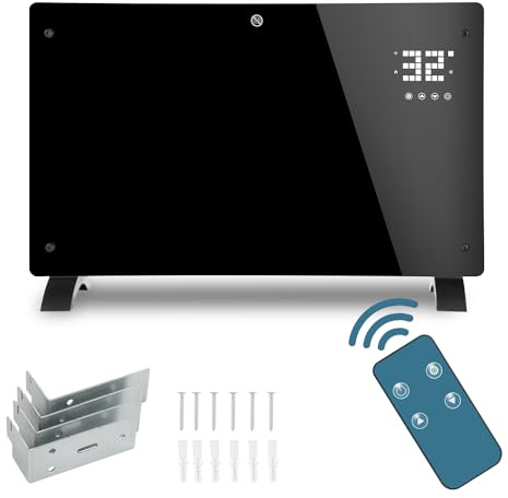 Ikodm Riscaldamento elettrico, 2000 W, termoconvettore, riscaldatore elettrico, a pedale, riscaldatore a infrarossi, con telecomando, termostato e controllo dell'applicazione, montaggio a parete