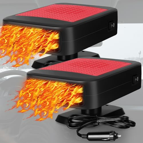 Gisafai 2 Pcs Portable Car Heater 12v 150w for Vehicle That Plugs into Cigarette Lighter 2 in 1 Heating Cooling Auto Windscreen Fan 360° Rotation Windshield Defogger Car Window Defroster(Red)