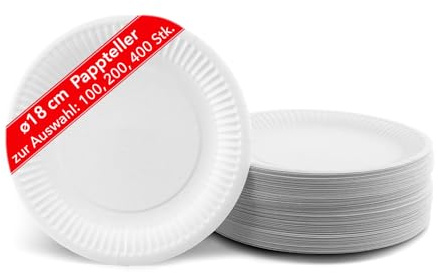 Vivopack Pappteller 100 Stück 18 cm, Einweggeschirr Geburtstag, Kuchenteller, Papierteller, Einweg Teller, Paper Plates, Partyteller, Disposable Plates, Pappgeschirr
