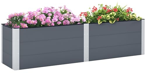 Outsunny Hochbeet, Blumenkasten, Pflanzkasten, Gemüsebeet mit Offenem Boden, Kräuterbeet für Garten, Balkon, Grau, 200 x 50 x 56 cm