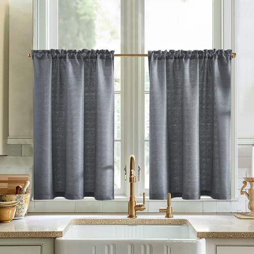 Vangao Scheibengardinen Modern küche Bistrogardine 2er Set B90xH60 cm Grau