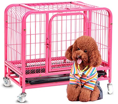 WYRMB Hundebox, rosafarbene Hundebox, Hundekäfig, Hundehütte, Haustier-Welpen-Laufstall, Outdoor, Metalldraht, zusammenklappbar, für Reisen, Camping, mit Trennwand, Kunststoff-Hundekäfig (L)