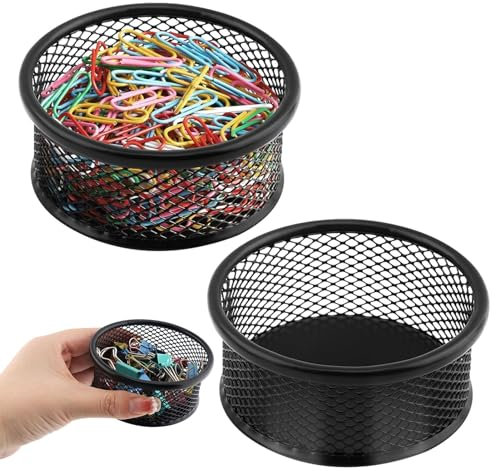 LOQJSS 2PCS Mesh Paper Clip Holder, Stackable PaperClip Organizer for Desk, Mesh Paperclip Dispenser Organizer with Non-Slip EVA Pad,Paperclip Holder for Office Binder Box