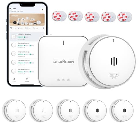 Wisualarm Rauchmelder Vernetzt mit Basisstation, intelligenter Feuermelder für Zuhause mit App für sofortige Push-Benachrichtigungen, 10-Jahres-Batterie, EN14604 mit magnethalter