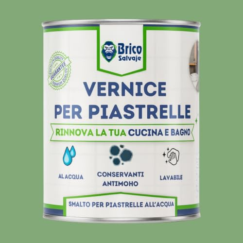 BRICOSALVAJE Vernice lucida per piastrelle da cucina e bagno a base d'acqua | Senza primer | Lavabile | Grande durezza (Salvia, 750 ML)
