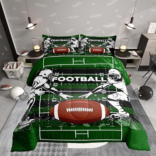 Feelyou Football Comforter Set 3 Pieces Boys Rugby Bedding Set Full Size for Kids Teens Sports Themed Bed in A Bag Rugby Player Bedding Set with with 2 Pillowcases