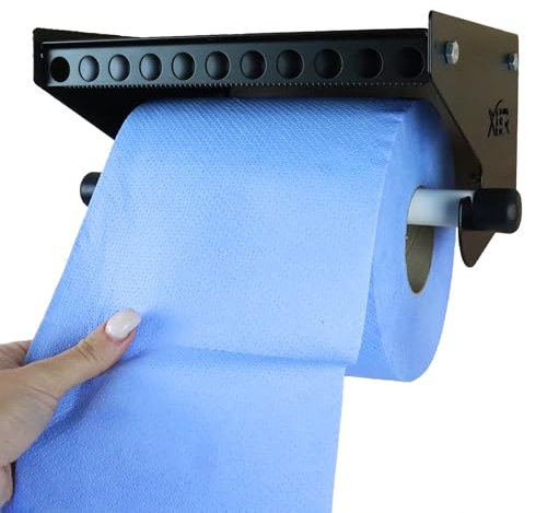 Resistente Azul Rollo Papel Toalla Dispensador Soporte con Almacenamiento Estante de Pared Soporte Acero Negro