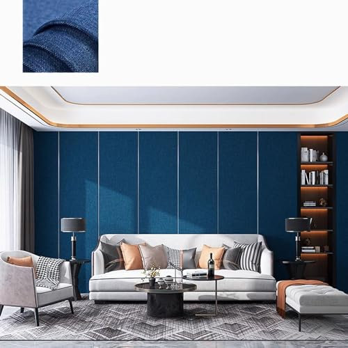 DAZULI Panneaux de papier peint en lin à décoller et à coller pour décoration de la maison, isolation thermique et acoustique, idéal pour chambre à coucher, salon, cuisine et mur TV, bleu, dimensions