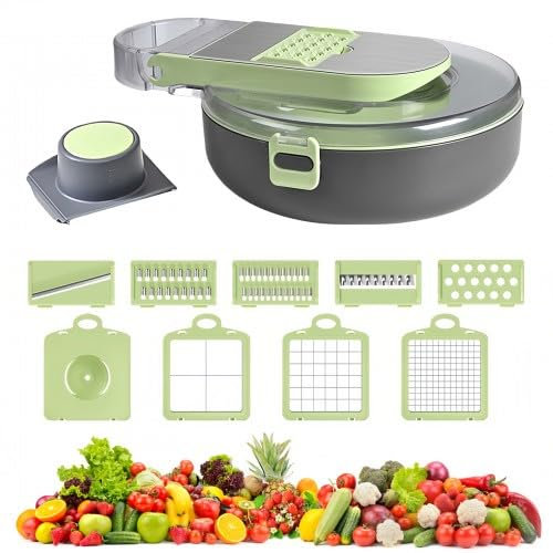 Cortador de Vegetales, Mandolina cortadora multifuncional, Mandolina de Cocina Profesional, Rallador de verduras Pelador de patatas, Picador de Verduras para Cebolla,Tomates,Patatas