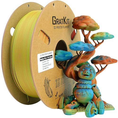 GratKit Mattes Tricolor PLA Filament 1,75mm, 1kg Spule, High Speed 3D-Drucker Matte PLA mit ±0,03mm Präzision, gleichmäßige Wicklung, Blau Grün Und Orange, Malachite, 1000g