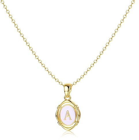BodyBonita Kette mit Buchstabe - Oval Halskette Damen Gold, 14K Vergoldet Initialen Halskette Goldkette Kette Mit Namen, Exquisit Anhänger A-Z Namenskette Personalisierte für Damen Mädchen