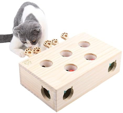 Interactive Cat Toys, Interactive Cat Toys for Indoor Cats,Interactive Mole Box with Solid Wood Kitten - Interactive Box Mice Catch Game Puzzle by g