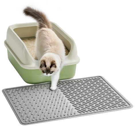 Pieviev Katzenstreu Matte 58×43cm, Wasserdichte Katzenmatte für Katzentoilette, Strukturierte Katzenklo Unterleger zum Auffangen von Katzenstreu, Rutschfeste Katzenstreumatte, Leicht zu reinigen, Grau