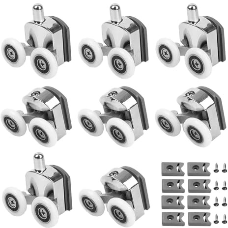 8 Pcs Shower Door Rollers, 23mm Shower Door Wheels Glass Replacement | Curved Shower Door Rollers with Anti-Collision Block and Screws, Shower Door Wheels for Curved Door Bathroom Shower Room