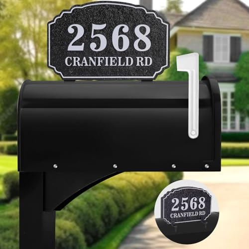 Custom Mailbox Topper Address Sign, Custom Address Plaques, Metal House Number, Mailbox Number, 8 Inch, Personalized Address Sign, Unique Outdoor Sign, Single or Double Sided,STYLE 4,Silver/Black