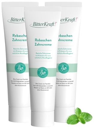 BitterKraft! Pasta de dientes Rebasche, 3 x 75 ml, según Hildegard von Bingen, cuidado herbal básico con ceniza de vid y menta rizada, 100 % natural, fabricado en Alemania