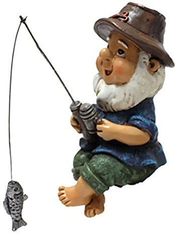 Happyyami Jardín enano estatua de resina pescador figura decorativa para paisaje de estanque lindo enano de jardín para exteriores creativos adornos de jardín