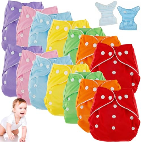 14 pannolini di stoffa per bambini, riutilizzabili, lavabili e assorbenti, comodi pannolini da tasca regolabili per neonati, neonati, bambini e bambini