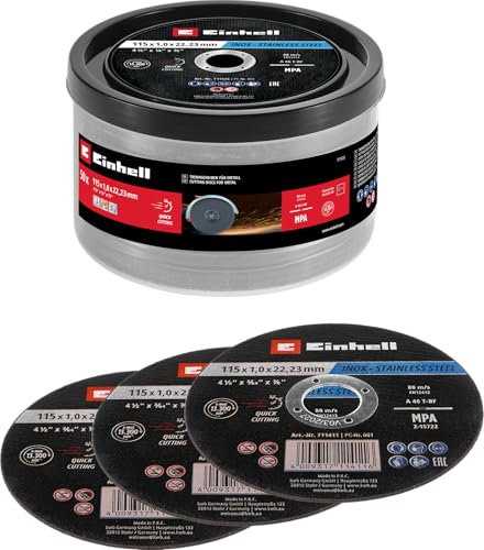 Original Einhell Disques à tronçonner pour le métal, 50 pièces, Ø 115 mm en boîte (tronçonnage rapide, travail du métal, coupe légère, certifiés MPA, indépendamment de la marque)