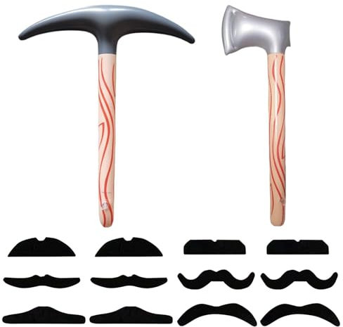 HINFHI 1 Inflatable Sickle, 1 Inflatable Axe, 12 Fake Beards, Creative Toys, Role-Playing Props, Party Supplies.