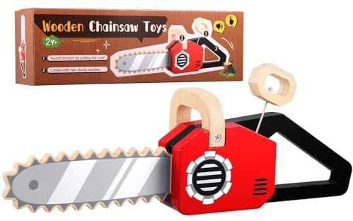 GAGAKU Holz Spielzeug Kettensäge für Kinder ab 2 Jahren - Kinder Werkzeugkoffer Alternative, Realistische Spielzeug-Säge mit Soundfunktion, Lernspielzeug für Rollenspiele im Freien Gartenwerkzeug