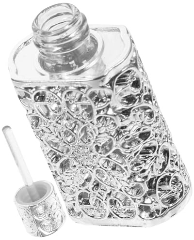 Frasco de Perfume de 3ml en Vidrio y Aleación, Plateado, Recargable | Diseño Hueco Grabado, Fácil de Llenar, para Perfumes y Aceites Esenciales, Estilo Elegante