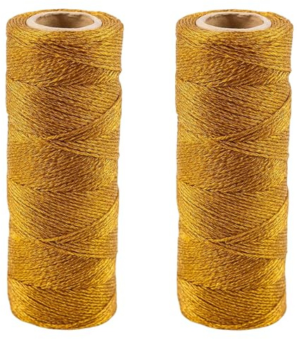 200M Metallic Gold String, 1MM Gold Thread Twine, 2 Rolls Gold Thread for Christmas Decorations Gift Wrapping Jewellery Making DIY Crafts Gift Wrapping Tie Downs