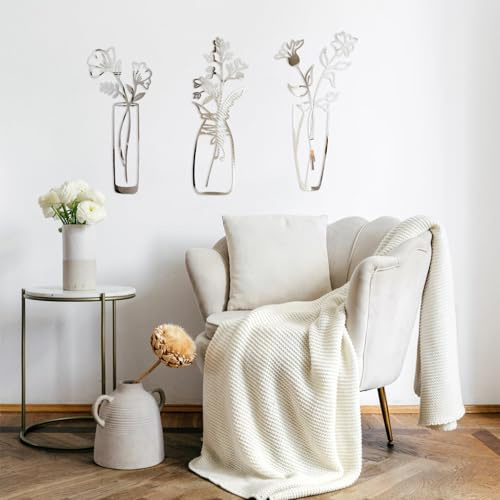 HOMMDECO Autocollant mural en acrylique argenté orchidée phalaenopsis pour salon, salle de bain, chambre à coucher, bureau, dortoir, arrière-plan TV, canapé, arrière-plan