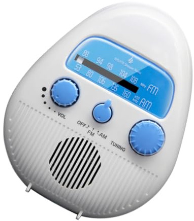 Gadpiparty Duschradio mit Fm Stereoempfänger Hängendes Kleiner Radio für Bad Küche Außenbereich Weiß USB Ladefunktion Klarer Klang mit Bass Effekt