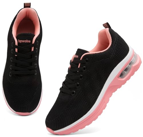 Topwolve Scarpe da Corsa su Strada Donna Scarpe da Ginnastica Traspirabile Leggero Scarpe Sportive all'Aperto Antiscivolo Scarpe da Camminata,Nero Rosa,36 EU