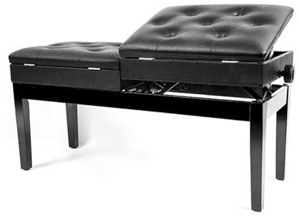 Verstellbarer Klavierhocker aus Massivholz mit Aufbewahrungsbox, hält 300 kg, perfekt für Erwachsene und Kinder bei Konzerten, Duett-Klavierstuhl – schlankes schwarzes Design